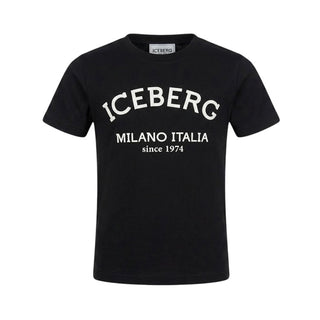 Iceberg T-shirt Nera A Maniche Corte Per Bambini TSICE6127B-V3