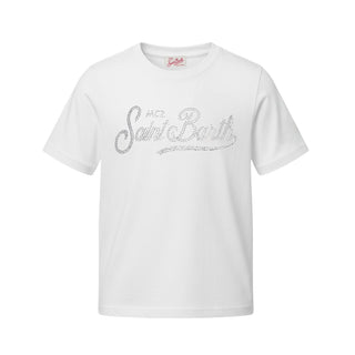 Mc2 Saint Barth T-shirt Bianca Elly Con Strass ELLI001/02296L Per Bambina