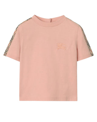 Burberry T-shirt rosa in jersey con finiture Check 8108905