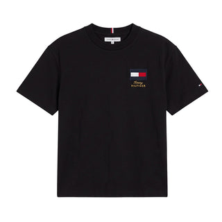 Tommy Hilfiger T-shirt Nera Con Bandiera Ricamata KB0KB10652-BDSJ Per Bambino