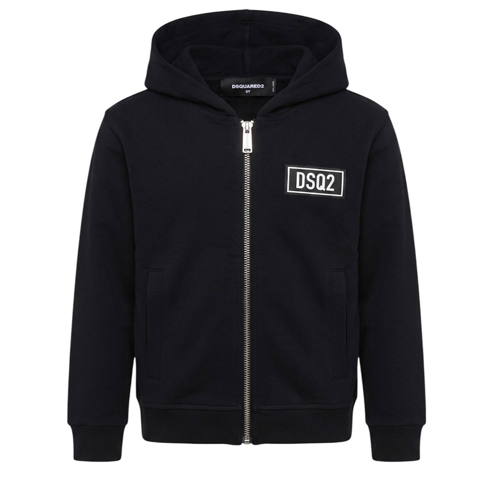 Dsquared2 Felpa Nera Con Zip E Cappuccio Per Bambini DQ0540-D001H