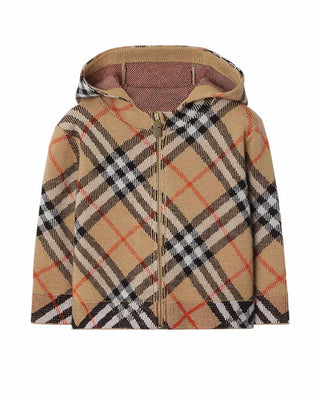Burberry Maglia in lana Check con zip e cappuccio 8104318