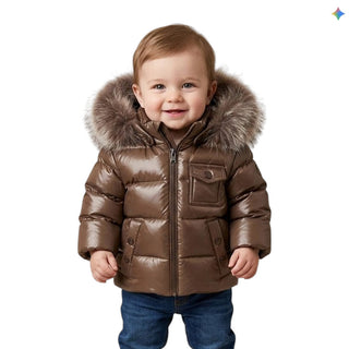 Moncler Piumino K2 Marrone Con Cappuccio E Orlo In Pelliccia L29511A00024-246 Per Neonato