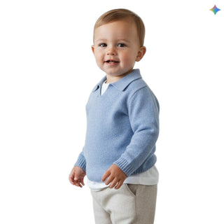 J.o Milano Maglia Polo Azzurra In Misto Cashmere 2663Z6 Per Neonato