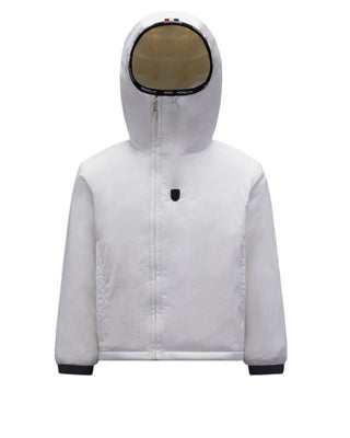 Moncler Giubbino Conez bianco con cappuccio e logo 1a00003