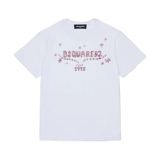 Dsquared2 T-shirt Bianca Con Stampa DQ3445-D0AJ1-DQ100 Per Bambina