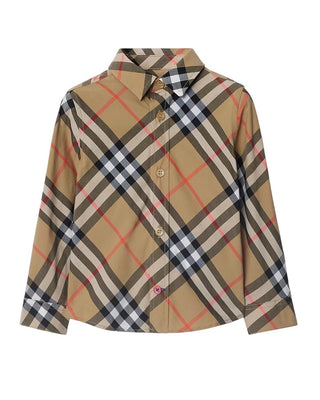 Burberry Camicia beige in popeline a maniche lunghe Check 8089804