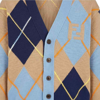 Fendi Cardigan In Lana Con Motivo Argyle JUG223-AJ8X-F1I11 Per Bambino