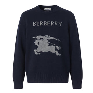 Burberry Maglia Blu In Cashmere E Lana Con Cavaliere 8114154-1004