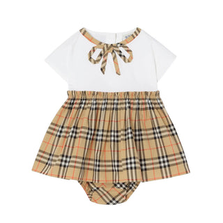 Burberry Vestina Bianca Con Fiocco 8125957 Per Neonata