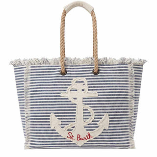 Mc2 Saint Barth Borsa Beach Patch In Canvas A Righe Blu BEA0003/00929L
