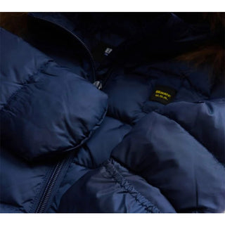 Blauer Giubbino trapuntato Amory con cappuccio e bordo in pelliccia 25WBBXC02450