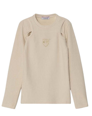 Pinko T-shirt a coste beige con logo F4PIJGTH144