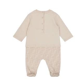 Fendi Tutina Beige Con Cappellino E Bavaglino BUK115-AQT8-F19J5 Per Neonati