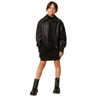 TWINSET Bomber Nero In Ecopelle 262GJ2010 Per Bambina
