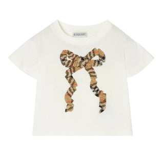 Burberry T-shirt Avorio Con Fiocco Check 8129936 Per Neonata