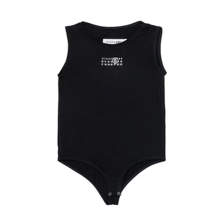 MM6 Maison Margiela Body Bianco In Jersey Con Logo Per Bambina M60809-MM05M-M6900