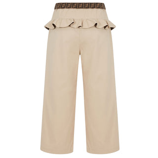 Fendi Pantaloni Beige In Gabardine Con Ruches Per Bambina JFF408-AS5Y-F1P2N