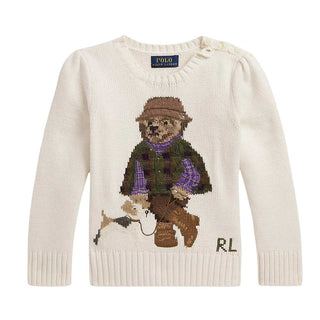 Polo Ralph Lauren Maglia Girocollo Avorio Con Polo Bear 312B26004001 Per Bambina