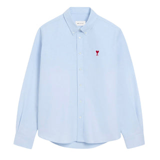Amis Paris Camicia Oxford In Cotone Celeste Con Ricamo BFUSH063.CO0031/450
