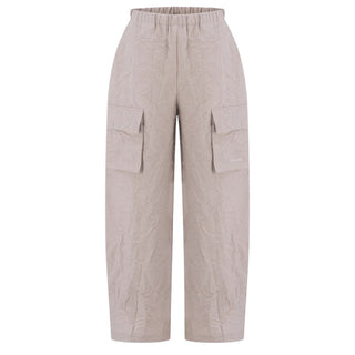 Doudou Pantaloni beige cargo in cotone effetto stropicciato DW6P90-P0505