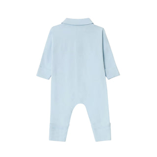 Burberry Tutina Azzurra In Cotone Con Cappellino E Bavaglino 8119821 Per Neonato