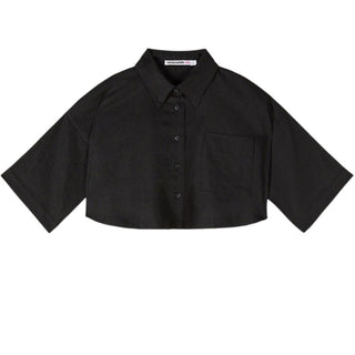 Patrizia Pepe Camicia Nera In Misto Lino Da Ragazza 7C0275/A713