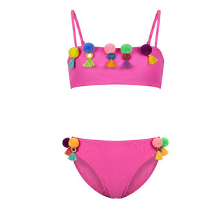Selini Action By Eleni Balerba Bikini Fucsia Con Pompon Per Bambina BST44-EST18