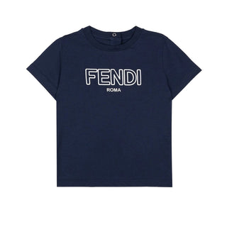 Fendi T-shirt a maniche corte blu con logo BUI110-7AJ
