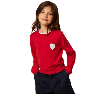 TWINSET Maglia Rossa In Misto Viscosa Con Cuore 262GB3041 Per Bambina