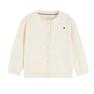 Tommy Hilfiger Cardigan Avorio Con Cuori Traforati KN0KN02306-Z00 Per Neonata