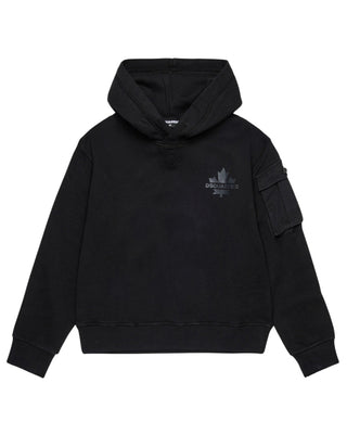 Dsquared2 Felpa nera in cotone con cappuccio e logo DQ2735 D0AC6