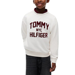 Tommy Hilfiger Felpa Girocollo Avorio Con Logo KB0KB10631-YBHJ Per Bambino