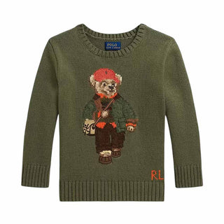 Polo Ralph Lauren Maglia Girocollo Verde Con Polo Bear 322B26124001 Per Bambino