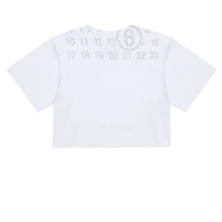 MM6 Maison Margiela T-shirt Cropped Bianca Con Numeric Logo M61017-MM02Y-M6100