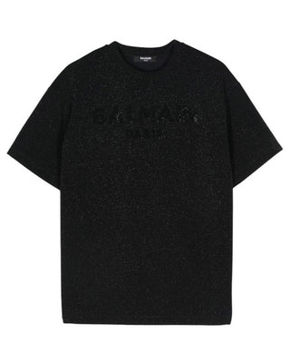 Balmain T-shirt nera con logo da bambina BV8R81-J0445