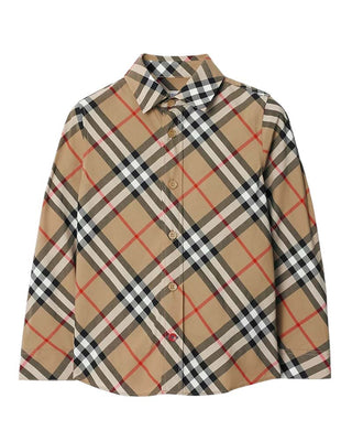 Burberry Camicia beige in popeline a maniche lunghe Check 8088966
