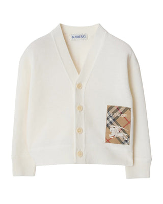 Burberry Cardigan avorio in lana con etichetta Check 8100506