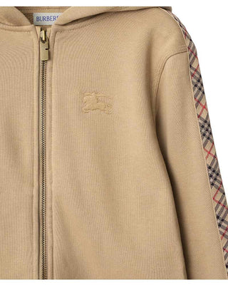 Burberry Felpa beige con cappuccio, zip e finiture Check 8108063