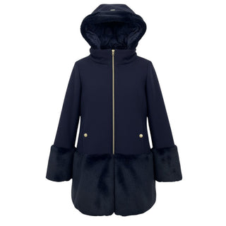 Herno Cappotto blu in twill di lana con cappuccio GC0016G