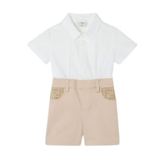 Fendi Completo Con Camicia E Pantaloncino Beige Per Neonato BML164-AS5Y