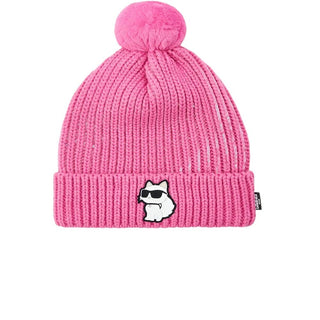 Karl Lagerfeld Cappello fucsia con pompon e logo Z30327