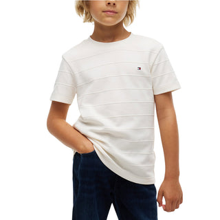 Tommy Hilfiger T-shirt Avorio Con Righe Jacquard KB0KB10644-Z00J Per Bambino