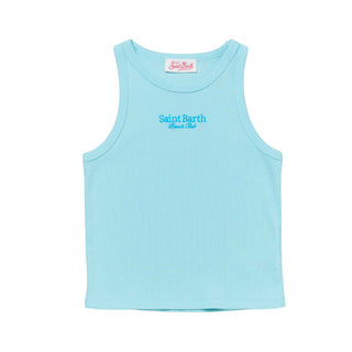 Mc2 Saint Barth Canotta A Costine Con Logo BLUE-03070F Per Bambina