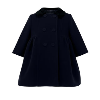 Aletta Cappotto doppiopetto blu in lana da neonata HS777461