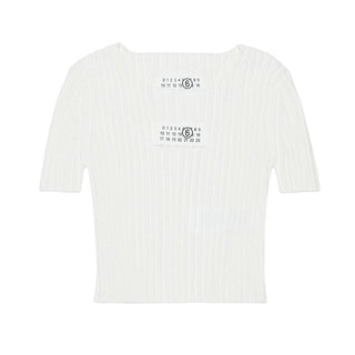 MM6 Maison Margiela Maglia Avorio A Costine Con Patch Logo M60989-MM07X-M6101