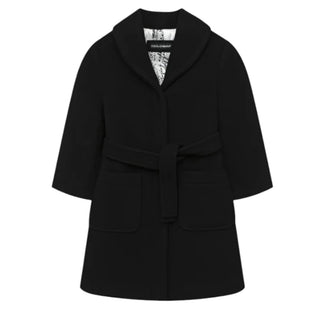 Dolce & Gabbana Cappotto nero in misto lana con cintura L54C01