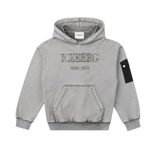 Iceberg Felpa grigia con cappuccio e logo ricamato MFICE6313B