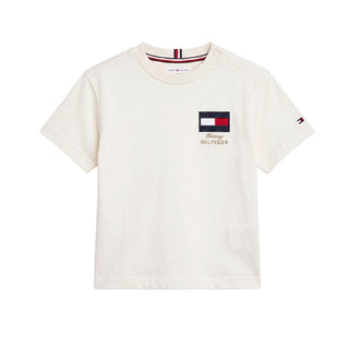 Tommy Hilfiger T-shirt Avorio Con Bandiera Ricamata KB0KB10652-Z00 Per Neonato