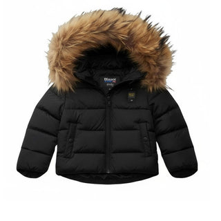 Blauer Giubbino trapuntato Amory con cappuccio e bordo in pelliccia 25WBBXC02450